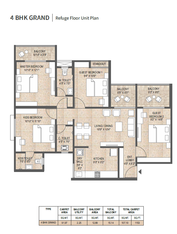 4 BHK Unit Plan Mangalam Midas City Charholi Pune